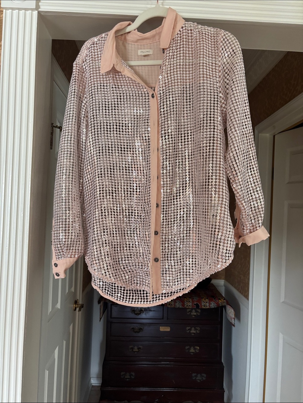 Sequined Blush Pink Button-Up Shirt